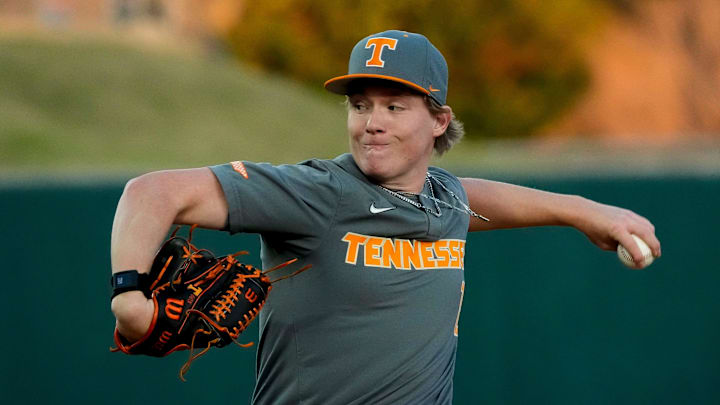 Tennessee pitcher Liam Doyle pitches against Alabama.