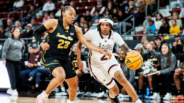 Mississippi State's Destiney McPhaul dribbles down the court in Sunday's game against Southern Miss. Mississippi State's Destiney McPhaul dribbles down the court in Sunday's game against Southern Miss.