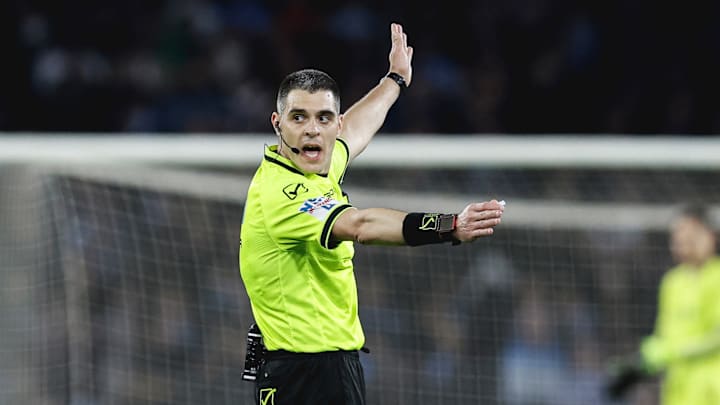 Italian referee Simone Sozza gestures during the Serie A...
