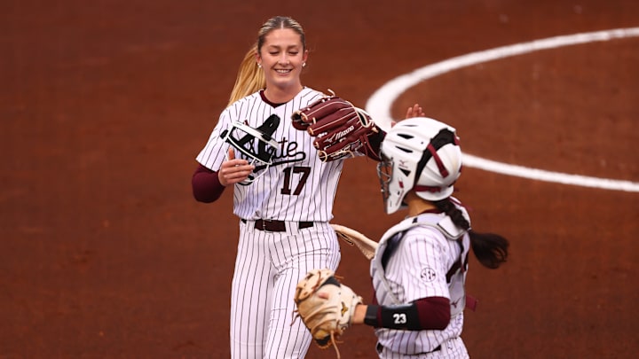 Mississippi State pitcher Leila Ammon walks off the field after a scoreless inning against Southern Miss on Tuesday.
