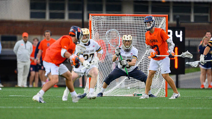 Connor Shellenberger attempts a shot during the Virginia men's lacrosse game against Notre Dame in the ACC semifinals. Connor Shellenberger attempts a shot during the Virginia men's lacrosse game against Notre Dame in the ACC semifinals.