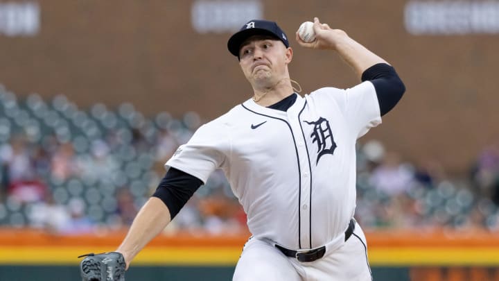 Detroit Tigers starting pitcher Tarik Skubal (29) pitches in the first inning against the Philadelphia Phillies at Comerica Park on June 25.