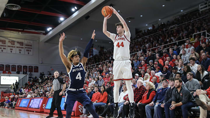 Jan 2, 2024; Queens, New York, USA; St. John's Red Storm forward Brady Dunlap (44) takes a three