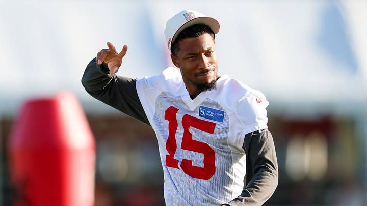Aug 7, 2026; Tampa, FL, USA; Tampa Bay Buccaneers wide receiver Tez Johnson (15) participates in training camp at AdventHealth Training Center. Mandatory Credit: Nathan Ray Seebeck-Imagn Images Aug 7, 2026; Tampa, FL, USA; Tampa Bay Buccaneers wide receiver Tez Johnson (15) participates in training camp at AdventHealth Training Center. Mandatory Credit: Nathan Ray Seebeck-Imagn Images