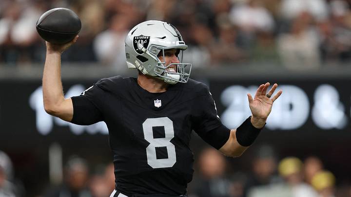 Las Vegas Raiders quarterback Kirk Cousins (8) drops back to pass Las Vegas Raiders quarterback Kirk Cousins (8) drops back to pass