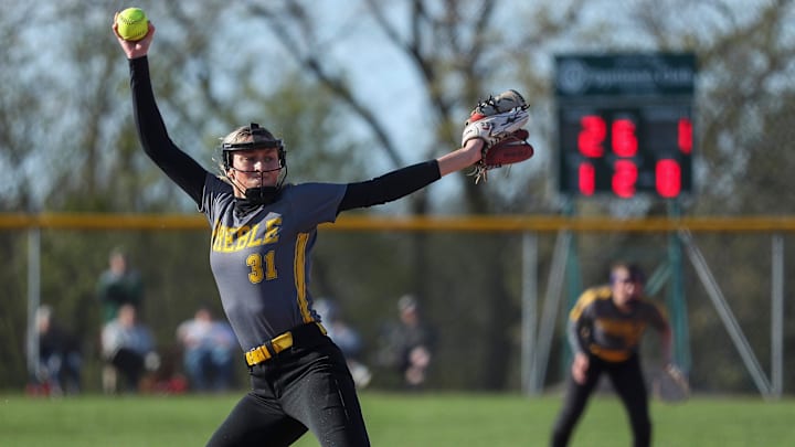 Green Bay Preble High School's Katie Geydoshek (31) pitches against Ashwaubenon on Tuesday, April 30, 2024, at Finger Road Softball Complex in Green Bay, Wis. Tork Mason/USA TODAY NETWORK-Wisconsin
