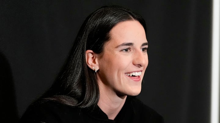 Caitlin Clark speaks to the media