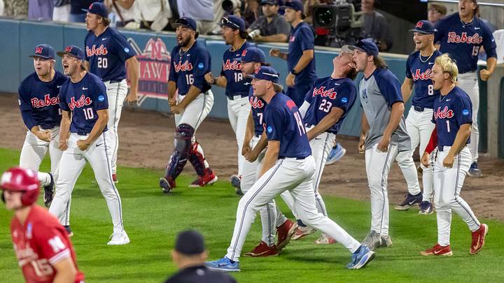 Ole Miss players celebrate getting out of a bases loaded jam late in the game against Nebraska at the Lincoln Regional. Ole Miss players celebrate getting out of a bases loaded jam late in the game against Nebraska at the Lincoln Regional.