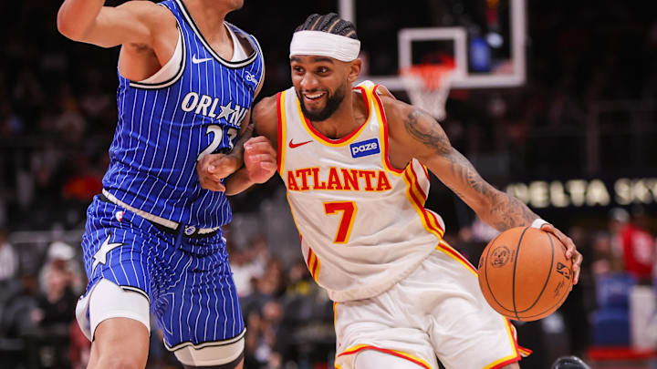 Nov 4, 2025; Atlanta, Georgia, USA; Atlanta Hawks guard Nickeil Alexander-Walker (7) drives to the basket against the Orlando Magic in the fourth quarter at State Farm Arena. Mandatory Credit: Brett Davis-Imagn Images Nov 4, 2025; Atlanta, Georgia, USA; Atlanta Hawks guard Nickeil Alexander-Walker (7) drives to the basket against the Orlando Magic in the fourth quarter at State Farm Arena. Mandatory Credit: Brett Davis-Imagn Images