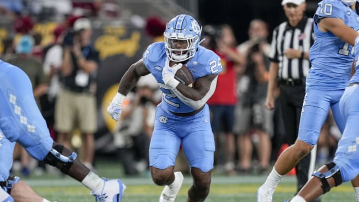 Sep 2, 2023; Charlotte, North Carolina, USA; North Carolina Tar Heels running back British Brooks