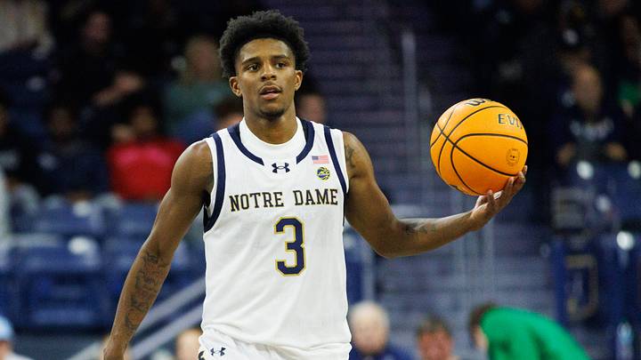 Notre Dame guard Markus Burton brings the ball up the court during a NCAA basketball game against LIU Brooklyn at Purcell Pavilion on Monday, Nov. 3, 2025, in South Bend. Notre Dame guard Markus Burton brings the ball up the court during a NCAA basketball game against LIU Brooklyn at Purcell Pavilion on Monday, Nov. 3, 2025, in South Bend.
