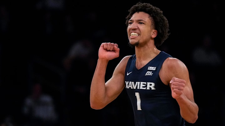 Xavier Musketeers guard Desmond Claude (1) reacts after his shot doesn   t go through the hoop in the first half of the NCAA Big East Conference Tournament first round game between the Xavier Musketeers and the Butler Bulldogs at Madison Square Garden in New York City on Wednesday, March 13, 2024.