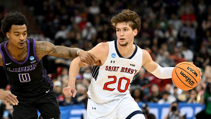Aidan Mahaney handles the ball for Saint Mary's against Grand Canyon in the first round of the NCAA Tournament.