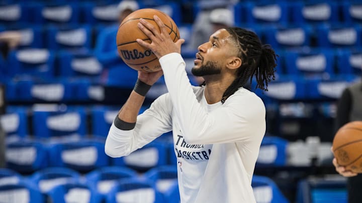 May 22, 2025; Oklahoma City, Oklahoma, USA; Oklahoma City Thunder guard Isaiah Joe (11) warms up before game two against the Minnesota Timberwolves of the western conference finals for the 2025 NBA Playoffs at Paycom Center. Mandatory Credit: Brett Rojo-Imagn Images