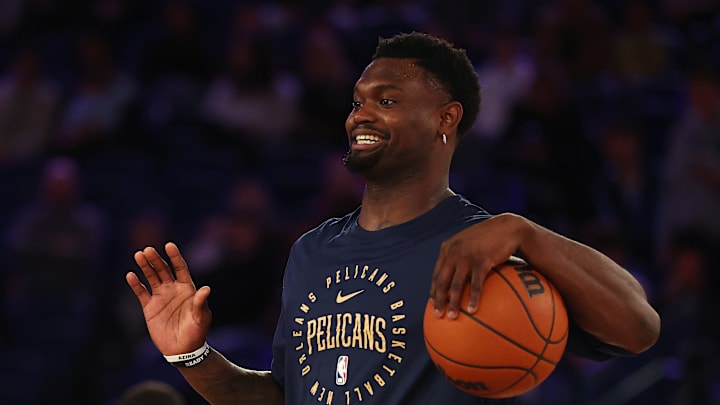 Pelicans forward Zion Williamson at an open training session. 
