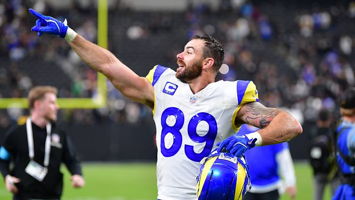 Oct 25, 2026; Paradise, Nevada, USA; Los Angeles Rams tight end Tyler Higbee (89) reacts after the game at Allegiant Stadium. Mandatory Credit: Gary A. Vasquez-Imagn Images Oct 25, 2026; Paradise, Nevada, USA; Los Angeles Rams tight end Tyler Higbee (89) reacts after the game at Allegiant Stadium. Mandatory Credit: Gary A. Vasquez-Imagn Images
