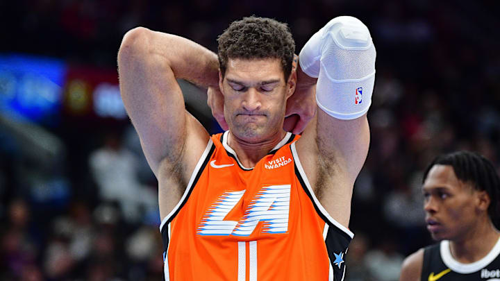 Los Angeles Clippers center Brook Lopez reacts during the second half at Intuit Dome on November 12. Los Angeles Clippers center Brook Lopez reacts during the second half at Intuit Dome on November 12.