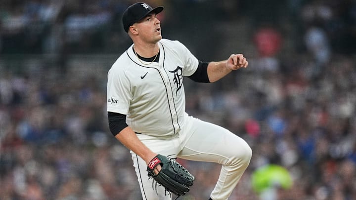 Detroit Tigers pitcher Tarik Skubal (29) reacts after a pitch against Chicago Cubs during the seventh inning at Comerica Park in Detroit on Friday, June 6, 2025. Detroit Tigers pitcher Tarik Skubal (29) reacts after a pitch against Chicago Cubs during the seventh inning at Comerica Park in Detroit on Friday, June 6, 2025.