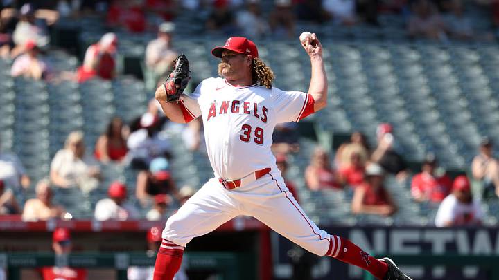 Sep 10, 2025; Anaheim, California, USA; Los Angeles Angels relief pitcher Andrew Chafin (39) pitches during the fifth inning against the Minnesota Twins at Angel Stadium. Mandatory Credit: Kiyoshi Mio-Imagn Images