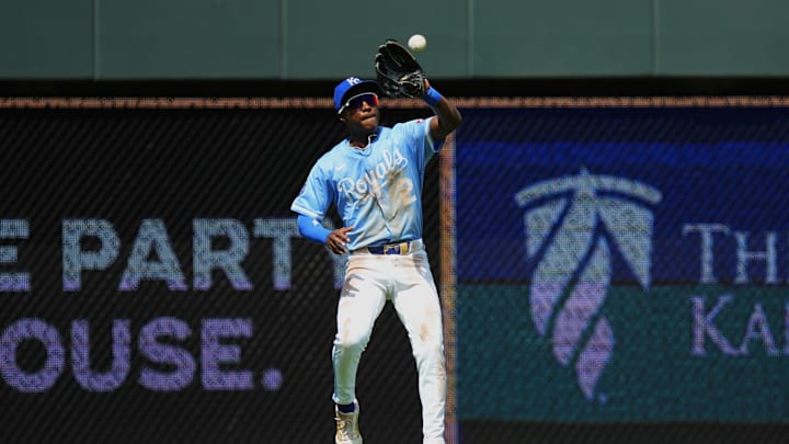 Jul 30, 2025; Kansas City, Missouri, USA; Kansas City Royals left fielder Tyler Tolbert (2) jumps for a fly ball during the ninth inning against the Atlanta Braves at Kauffman Stadium. Mandatory Credit: Jay Biggerstaff-Imagn Images Jul 30, 2025; Kansas City, Missouri, USA; Kansas City Royals left fielder Tyler Tolbert (2) jumps for a fly ball during the ninth inning against the Atlanta Braves at Kauffman Stadium. Mandatory Credit: Jay Biggerstaff-Imagn Images