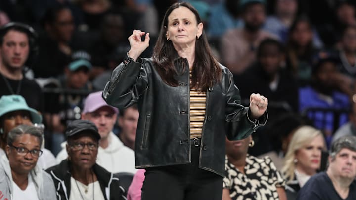 Jun 10, 2025; Brooklyn, New York, USA; New York Liberty head coach Sandy Brondello at Barclays Center. Mandatory Credit: Wendell Cruz-Imagn Images Jun 10, 2025; Brooklyn, New York, USA; New York Liberty head coach Sandy Brondello at Barclays Center. Mandatory Credit: Wendell Cruz-Imagn Images