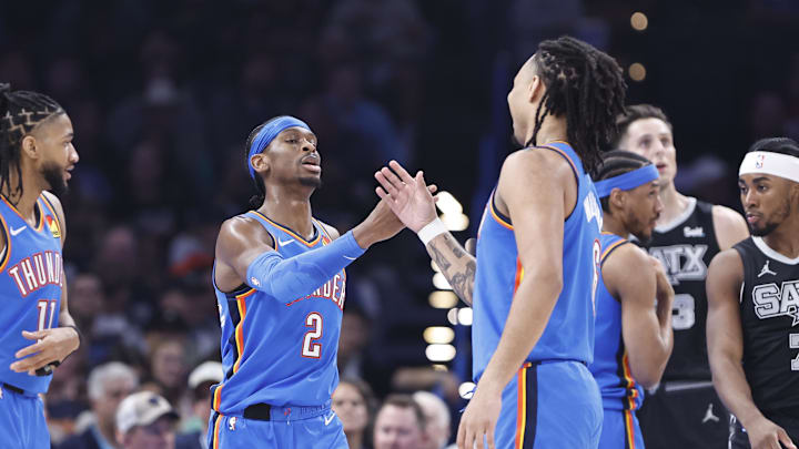 Apr 10, 2024; Oklahoma City, Oklahoma, USA; Oklahoma City Thunder guard Shai Gilgeous-Alexander (2)