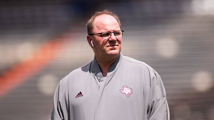 Sep 14, 2024; Gainesville, Florida, USA; Texas A&M Aggies head coach Mike Elko looks on before a game against the Florida Gators at Ben Hill Griffin Stadium. Mandatory Credit: Matt Pendleton-Imagn Images