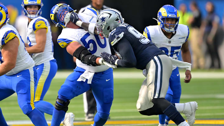 Los Angeles Rams center Beaux Limmer and Dallas Cowboys defensive tackle Perrion Winfrey. Los Angeles Rams center Beaux Limmer and Dallas Cowboys defensive tackle Perrion Winfrey.