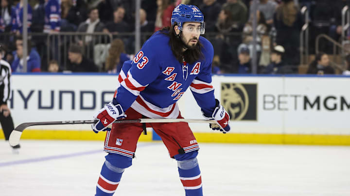 Dec 22, 2024; New York, New York, USA; New York Rangers center Mika Zibanejad (93) at Madison Square Garden. Mandatory Credit: Wendell Cruz-Imagn Images Dec 22, 2024; New York, New York, USA; New York Rangers center Mika Zibanejad (93) at Madison Square Garden. Mandatory Credit: Wendell Cruz-Imagn Images