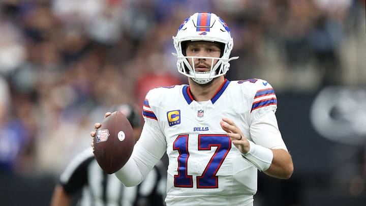 Oct 18, 2026; Paradise, Nevada, USA; Buffalo Bills quarterback Josh Allen (17) looks to throw in the first quarter against the Las Vegas Raiders at Allegiant Stadium. Oct 18, 2026; Paradise, Nevada, USA; Buffalo Bills quarterback Josh Allen (17) looks to throw in the first quarter against the Las Vegas Raiders at Allegiant Stadium.