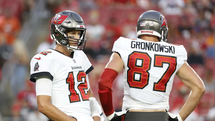 Tampa Bay Buccaneers quarterback Tom Brady and tight end Rob Gronkowski
