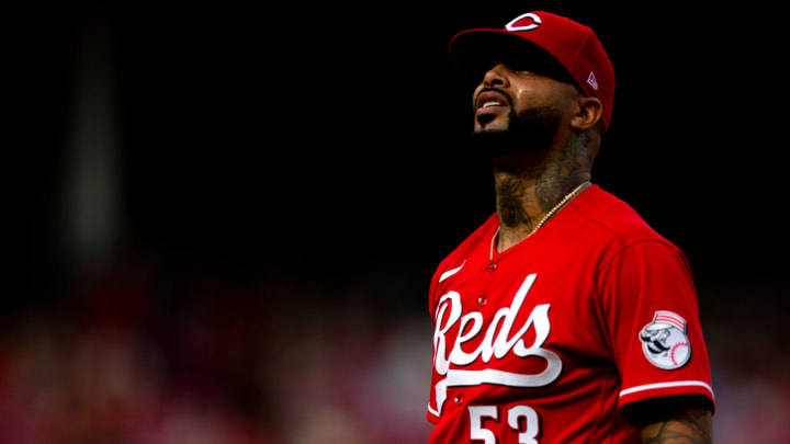 Cincinnati Reds starting pitcher Vladimir Gutierrez (53) looks up after the final out of the fifth