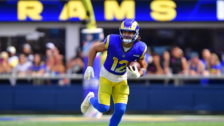 Sep 28, 2025; Inglewood, California, USA; Los Angeles Rams wide receiver Puka Nacua (12) runs the ball against the Indianapolis Colts during the second half at SoFi Stadium. Mandatory Credit: Gary A. Vasquez-Imagn Images Sep 28, 2025; Inglewood, California, USA; Los Angeles Rams wide receiver Puka Nacua (12) runs the ball against the Indianapolis Colts during the second half at SoFi Stadium. Mandatory Credit: Gary A. Vasquez-Imagn Images