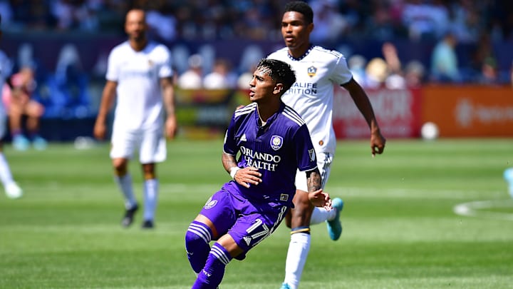Mar 19, 2022; Carson, California, USA; Orlando City SC forward Facundo Torres (17) shoots on goal