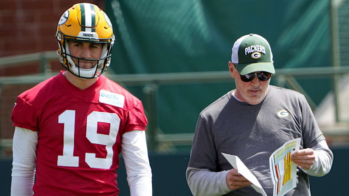 Quarterbacks coach Tom Clements and Danny Etling are  shown during the Green Bay Packers organized