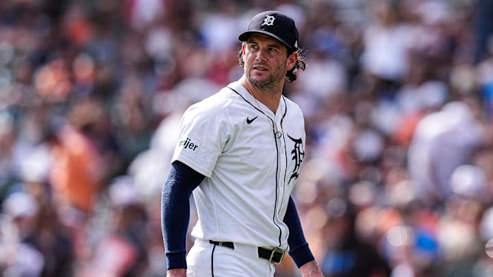 Detroit Tigers pitcher Kyle Finnegan looks on after pitching eighth inning against Atlanta Braves at Comerica Park in Detroit on Saturday, Sept. 20, 2025. Detroit Tigers pitcher Kyle Finnegan looks on after pitching eighth inning against Atlanta Braves at Comerica Park in Detroit on Saturday, Sept. 20, 2025.