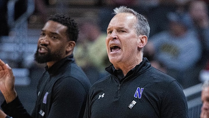 Mar 13, 2025; Indianapolis, IN, USA; Northwestern Wildcats head coach Chris Collins  in the second half against the Wisconsin Badgers at Gainbridge Fieldhouse. Mandatory Credit: Trevor Ruszkowski-Imagn Images