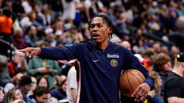 Nov 7, 2025; Denver, Colorado, USA; Denver Nuggets guard Peyton Watson (8) before the game against the Golden State Warriors at Ball Arena. Mandatory Credit: Isaiah J. Downing-Imagn Images