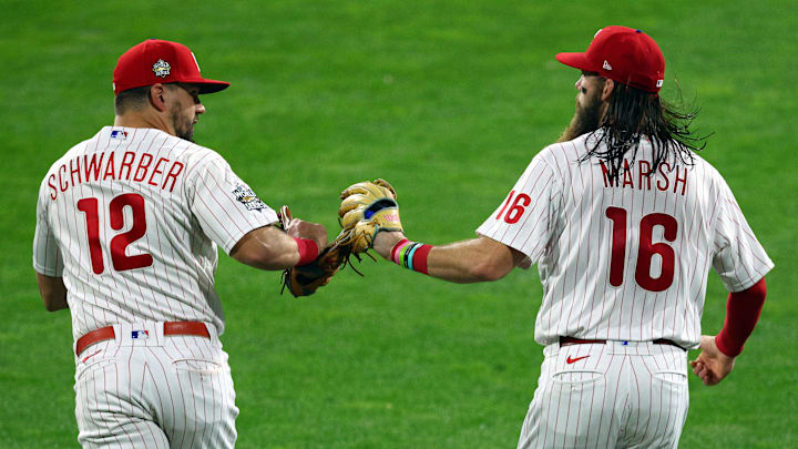 Kyle Schwarber and Brandon Marsh of the Philadelphia Phillies