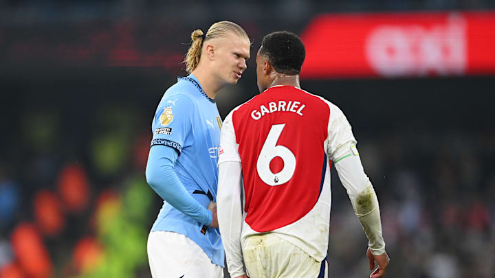 Erling Haaland came nose to nose with Arsenal's Gabriel in a 2-2 draw