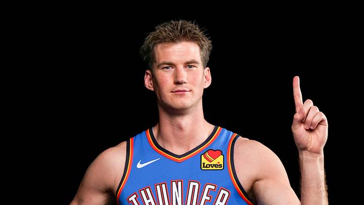 Oklahoma center Branden Carlson poses for a photo shoot during Thunder media day at Paycom Center. Oklahoma center Branden Carlson poses for a photo shoot during Thunder media day at Paycom Center.