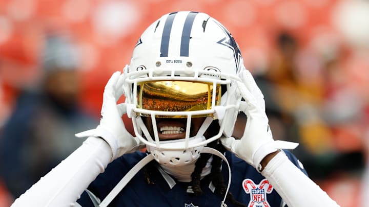 Dec 25, 2025; Landover, Maryland, USA; Dallas Cowboys cornerback Trevon Diggs (7) looks on during warmups before the game against the Washington Commanders at Northwest Stadium. Mandatory Credit: Geoff Burke-Imagn Images