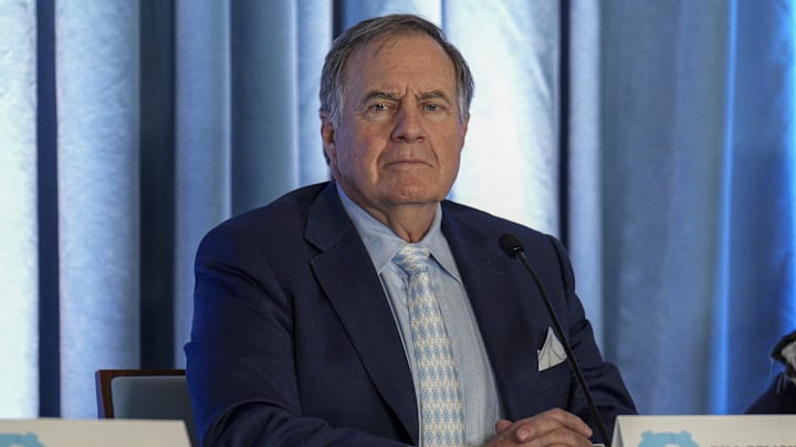 Dec 12, 2024; Chapel Hill, NC, USA;  North Carolina Tar Heels new head coach Bill Belichick speaks to those attending his hiring announcement  at Loudermilk Center for Excellence.