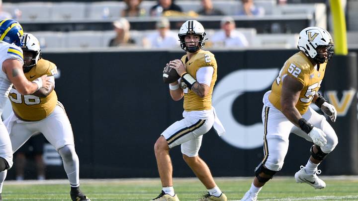 Sep 12, 2026; Nashville, Tennessee, USA; Vanderbilt Commodores quarterback Jared Curtis (2) stands in the pocket against the Delaware Blue Hens during the first half at FirstBank Stadium. Mandatory Credit: Steve Roberts-Imagn Images Sep 12, 2026; Nashville, Tennessee, USA; Vanderbilt Commodores quarterback Jared Curtis (2) stands in the pocket against the Delaware Blue Hens during the first half at FirstBank Stadium. Mandatory Credit: Steve Roberts-Imagn Images