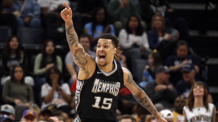 Feb 28, 2023; Memphis, Tennessee, USA; Memphis Grizzlies forward Brandon Clark (15) reacts during the second half against the Los Angeles Lakers at FedExForum. Mandatory Credit: Petre Thomas-USA TODAY Sports