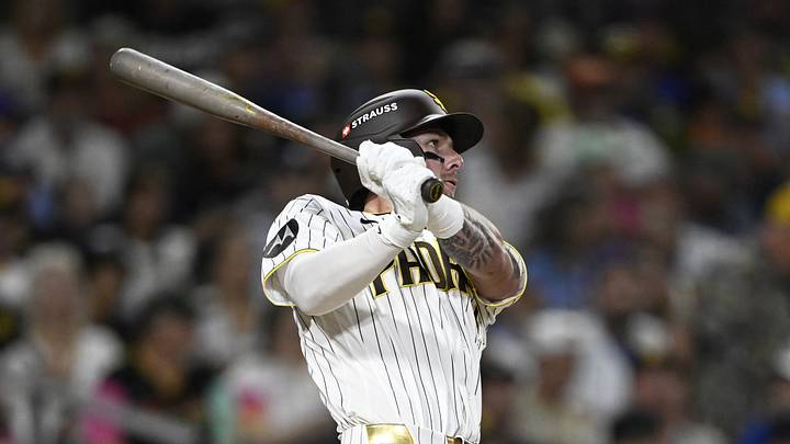 Sep 29, 2026; San Diego, California, USA; San Diego Padres outfielder Jackson Merrill (3) hits a single against the Chicago Cubs during the fourth inning during game one of the Wildcard round for the 2026 MLB Playoffs at Petco Park. Mandatory Credit: Denis Poroy-Imagn Images Sep 29, 2026; San Diego, California, USA; San Diego Padres outfielder Jackson Merrill (3) hits a single against the Chicago Cubs during the fourth inning during game one of the Wildcard round for the 2026 MLB Playoffs at Petco Park. Mandatory Credit: Denis Poroy-Imagn Images