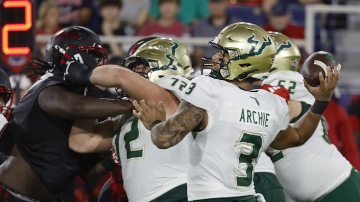 USF quarterback Bryce Archie, shown here against Florida Atlantic, has struggled with consistency since taking over for the injured Byrum Brown.