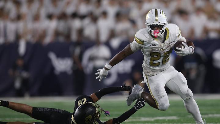 Sep 3, 2026; Atlanta, Georgia, USA; Georgia Tech Yellow Jackets running back Justice Haynes (22) rushes the ball past Colorado Buffaloes defensive back Cree Thomas (20) at Bobby Dodd Stadium at Hyundai Field. Mandatory Credit: Brett Davis-Imagn Images Sep 3, 2026; Atlanta, Georgia, USA; Georgia Tech Yellow Jackets running back Justice Haynes (22) rushes the ball past Colorado Buffaloes defensive back Cree Thomas (20) at Bobby Dodd Stadium at Hyundai Field. Mandatory Credit: Brett Davis-Imagn Images