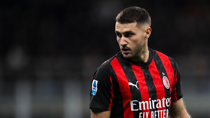 Santiago Gimenez of AC Milan looks on during the Serie A...