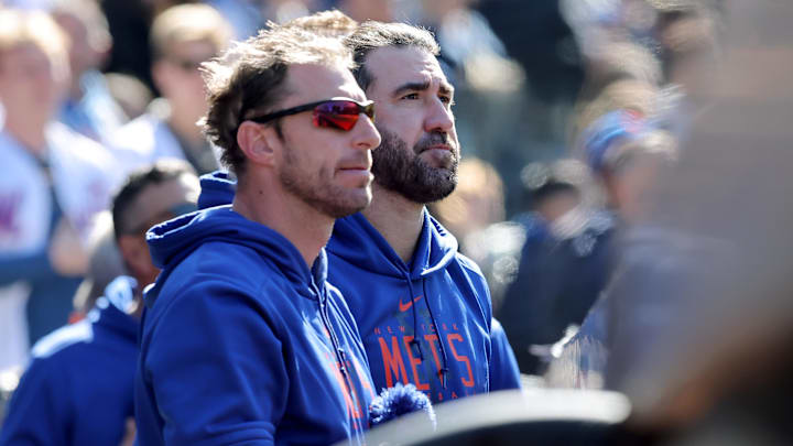 Apr 9, 2023; New York City, New York, USA; New York Mets starting pitchers Max Scherzer (left) and